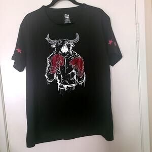 X-Ray Men's Graphic Boxing Bull Black & Red Rhinestone Short Sleeve T-Shirt 2XL